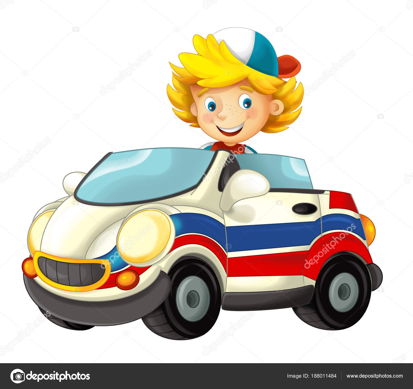 Cartoon Scene Child Boy Toy Car Ambulance White Background Illustration  Stock Photo by ©illustrator_hft 188011484