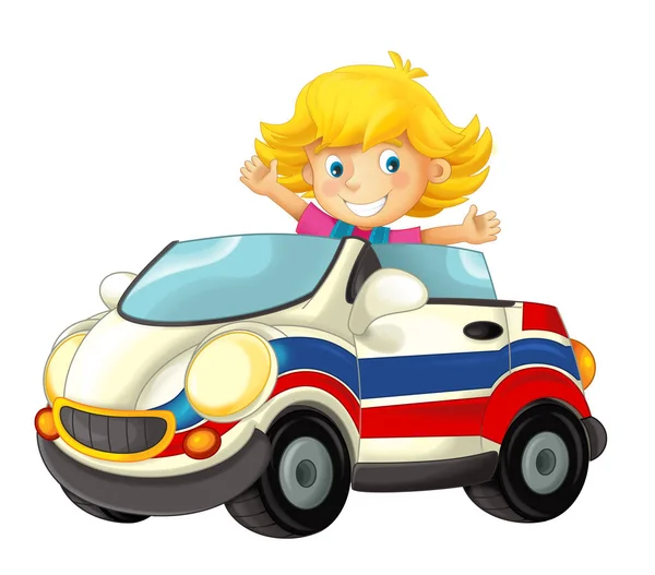 Scène Dessin Animé Avec Enfant Fille Dans Une Ambulance Voiture — Photo