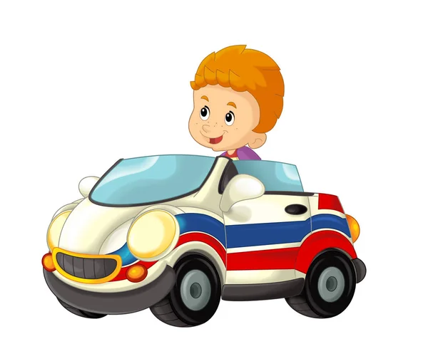 Scena Del Cartone Animato Con Bambino Ragazzo Auto Giocattolo Ambulanza — Foto Stock