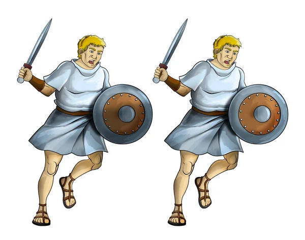 cartoon scene with roman or greek ancient character on white background - illustration for children