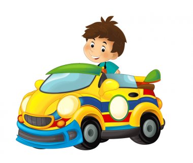 Çocuk spor gülümseyen ve arıyorum - illüstrasyon çocuklar için araba ile çizgi film sahne