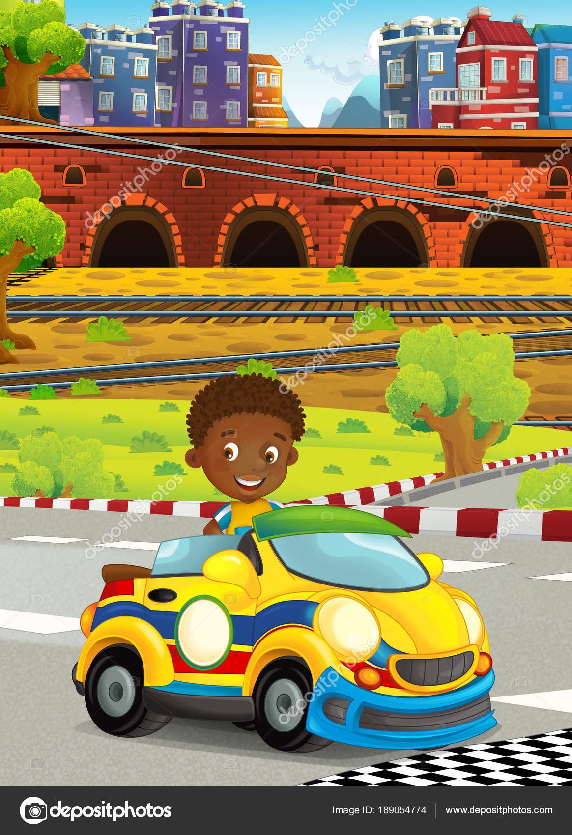 Ilustração 3d de carro de brinquedo infantil de corrida