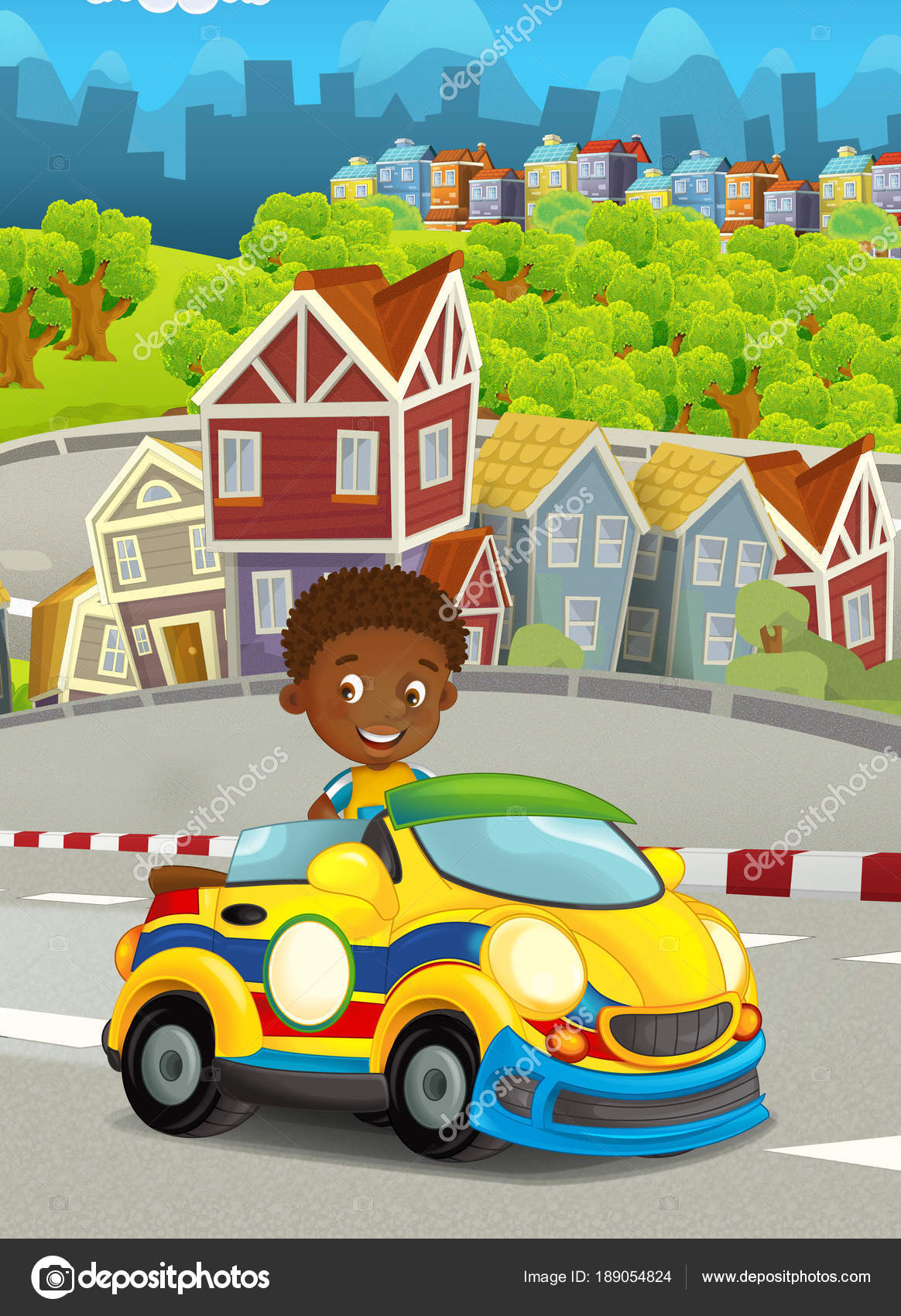 Criança Engraçada Dirigindo Carro De Corrida Imagem de Stock