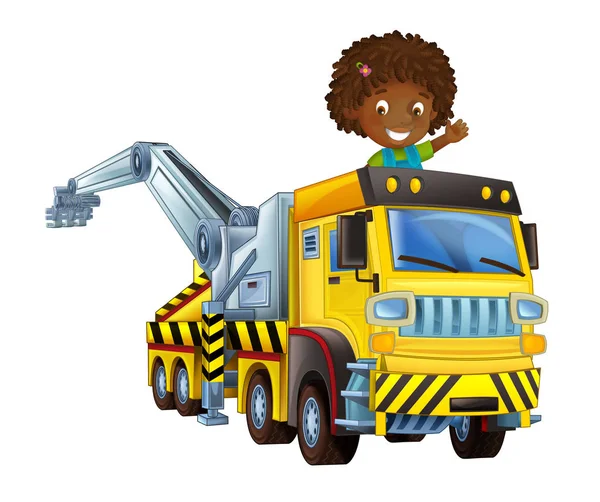 Ilustração vetorial desenhada à mão, cor, crianças, construção, caminhão de  reboque rebaixado