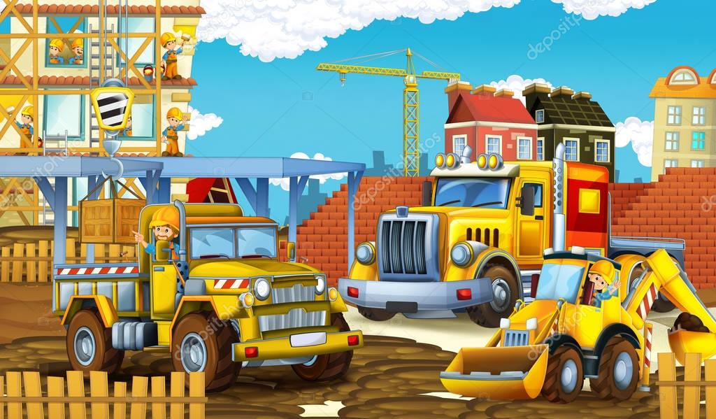 Cartoon Scene Different Construction Site Vehicles ...