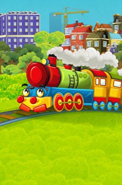 Şehir - illüstrasyon çocuklar için geçmekte komik görünümlü buharlı tren çizgi film