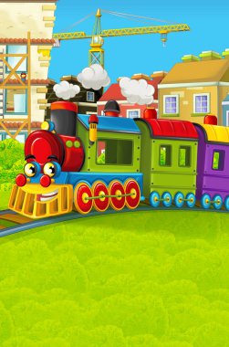 Şehir - illüstrasyon çocuklar için geçmekte komik görünümlü buharlı tren çizgi film