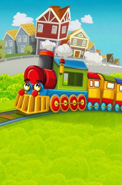 Şehir - illüstrasyon çocuklar için geçmekte komik görünümlü buharlı tren çizgi film