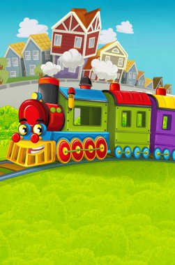 Şehir - illüstrasyon çocuklar için geçmekte komik görünümlü buharlı tren çizgi film