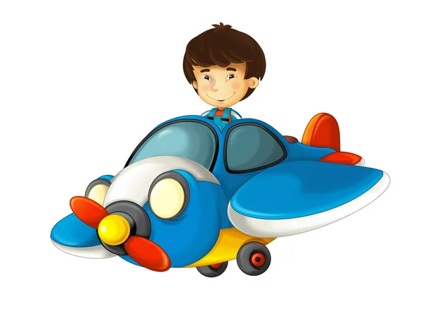 Desenho Animado Cena Feliz Com Criança Brinquedo Avião Tradicional Com — Fotografia de Stock