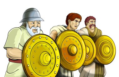 Roma veya karakterlerle Yunan antik beyaz arka planda - illüstrasyon çocuklar için çizgi film sahne