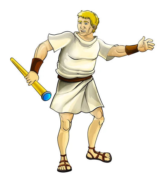 Cartoon Scene Ancient Warrior Spyglass Standing Talking White Background Illustration — Stock Photo, Image