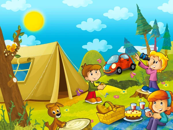 Picknick Het Bos Illustratie Voor Kinderen — Stockfoto
