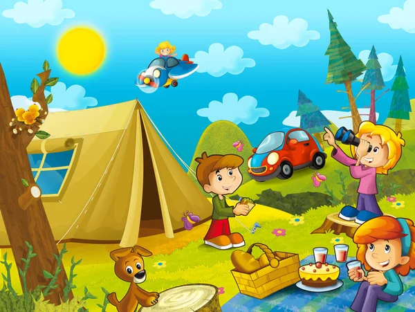 Picnic Nel Bosco Illustrazione Bambini — Foto Stock