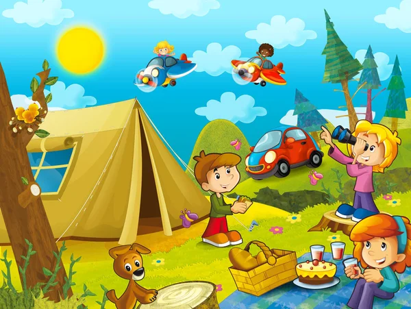 Piquenique Floresta Ilustração Para Crianças — Fotografia de Stock