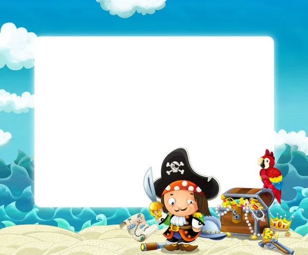 Water / wave frame with fighting pirate - illustration for children