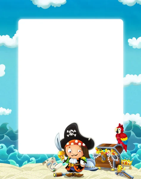 Water Wave Frame Fighting Pirate Illustration Children — Stock Photo, Image