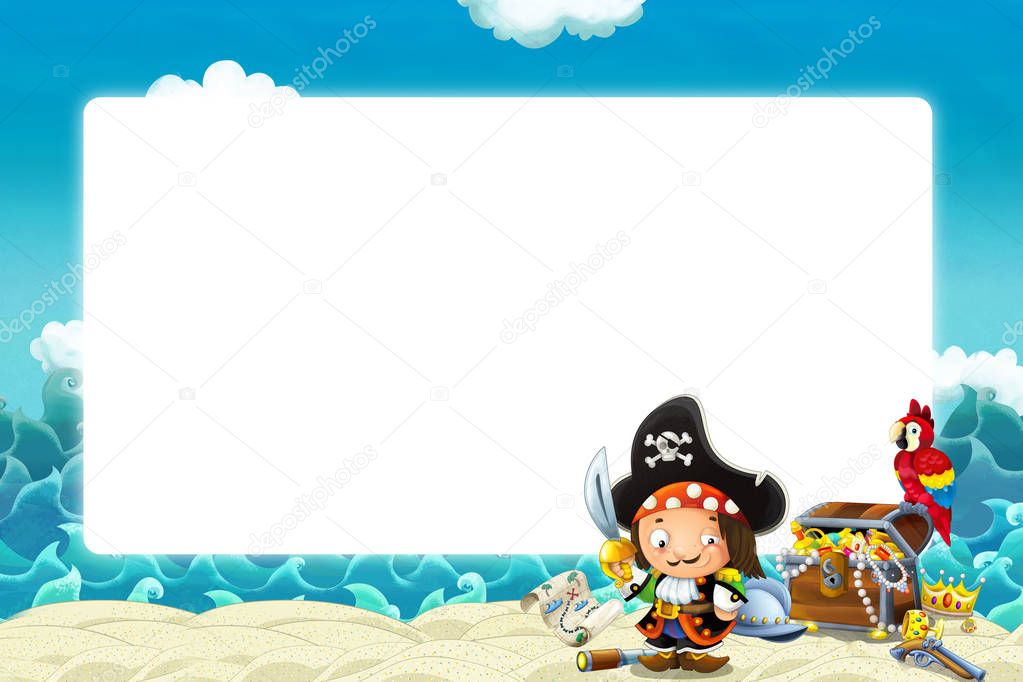 Water / wave frame with fighting pirate - illustration for children