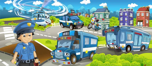 Escenario Dibujos Animados Con Máquina Para Servicio Policial Policía Escena — Foto de Stock