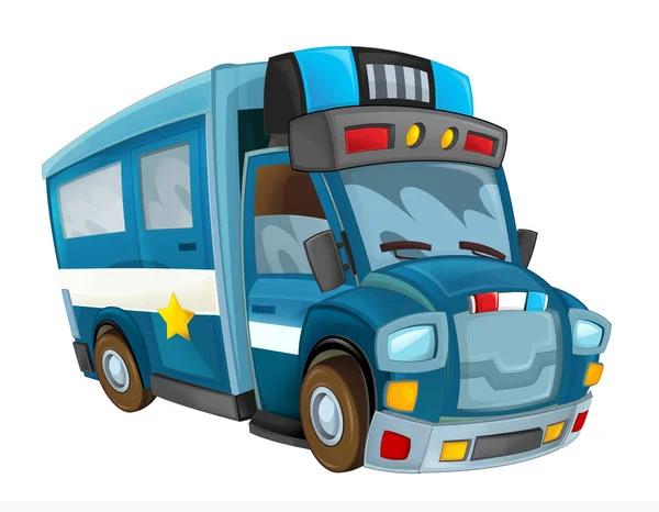 Cartoon Grappig Zoek Lading Politie Vrachtwagen Met Aanhanger Witte Achtergrond — Stockfoto