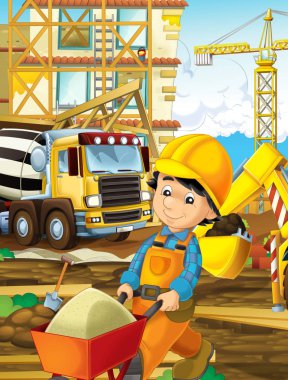 çizgi film sahne alt sitede inşaat - builder illüstrasyon çocuklar için farklı şeyler - yapma ile