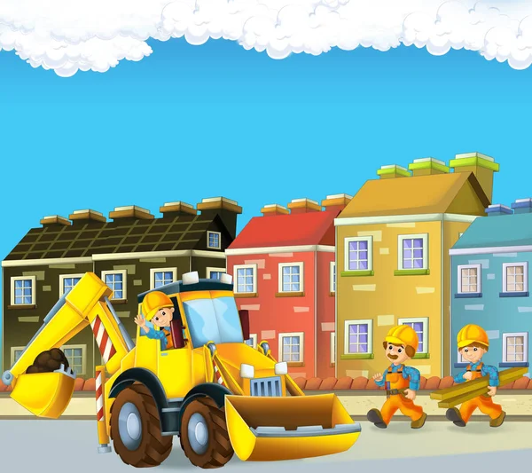 Cartoon Scene Workers Busy Construction Site Builder Doing Some Work — Stock Photo, Image