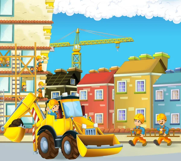 Kreskówka Scena Pracowników Zajęty Budowie Builder Jakiejś Pracy Ilustracja Dla — Zdjęcie stockowe