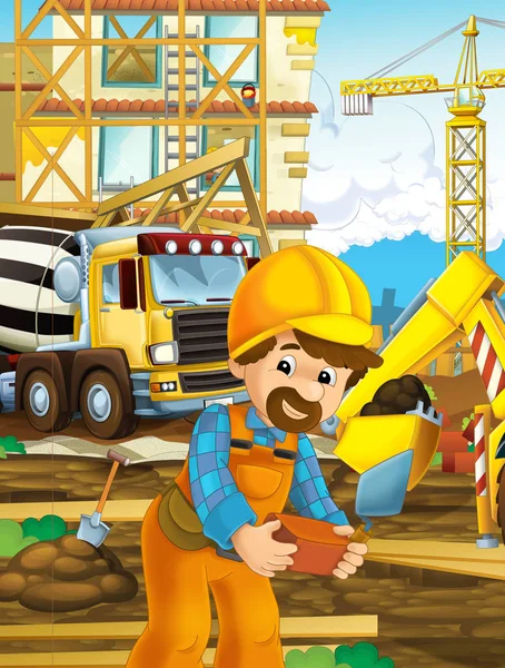 Zeichentrickszene Mit Bauarbeiter Bauarbeiter Macht Andere Dinge Illustration Für Kinder — Stockfoto