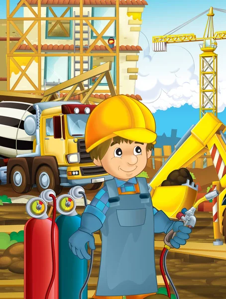 Kreskówka Scena Robotnik Budowie Builder Robi Różne Rzeczy Ilustracja Dla — Zdjęcie stockowe