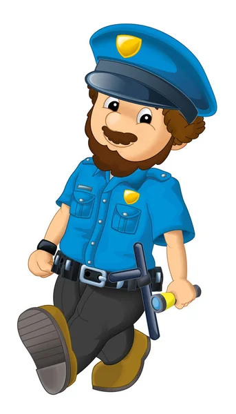 Γελοιογραφία Σκηνή Ευτυχισμένο Αστυνομικός Υπηρεσία Μιλώντας Στο Ραδιόφωνο Άσπρο Φόντο — Φωτογραφία Αρχείου
