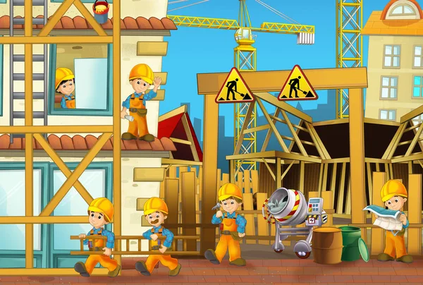 Cartoon Scene Men Working Doing Industrial Jobs Illustration Children — Stock Photo, Image