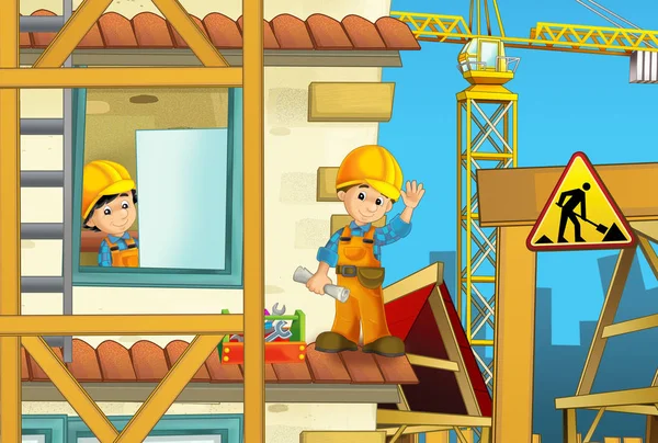 Scena Kreskówki Mężczyznami Pracujących Pracy Przemysłowej Ilustracja Dla Dzieci — Zdjęcie stockowe