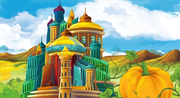 Cena Dos Desenhos Animados Com Belos Castelos Medievais Reino Extremo — Fotografia de Stock
