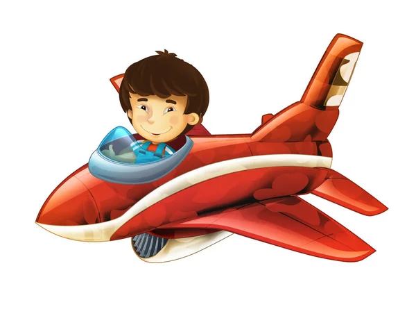 Cartoon Happy Scene Kid Toy Traditional Plane Propeller Flying Illustration — Stock Photo, Image