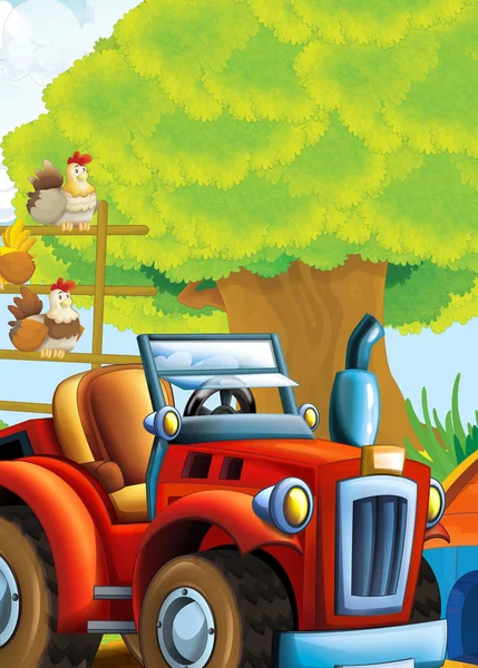 Cartoon Happy Nad Sunny Farm Scene Tractor Different Usage Illustration — Stock Photo, Image