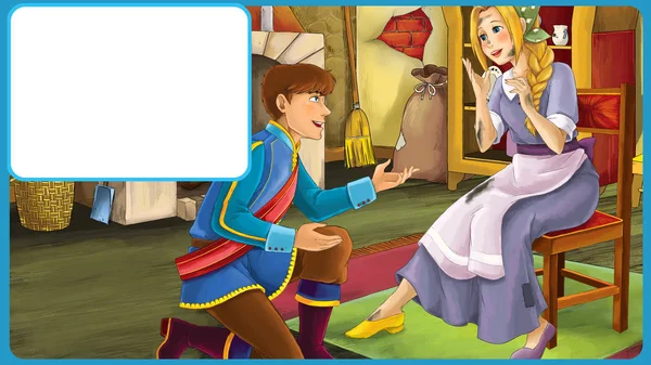 Cartoon scene with king and princess being happy with frame for text - illustration for children — Stock Photo, Image