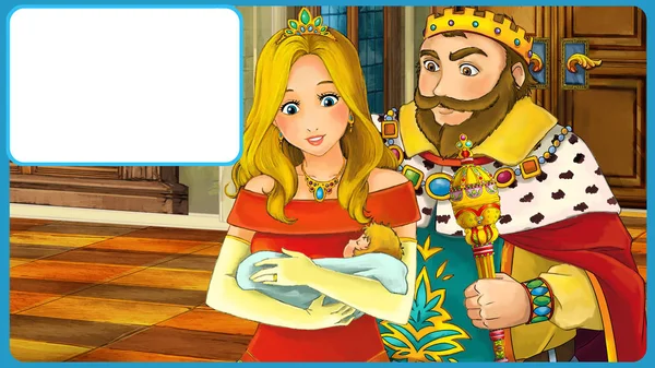 Cartoon fairy tale scene - with prince and princess - marriage - with frame for text illustration for the children — Stock Photo, Image
