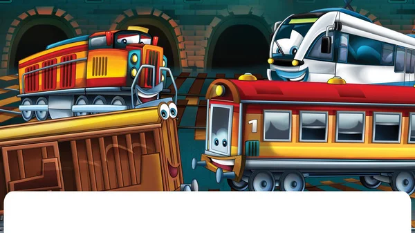 Kreskówka śmiesznie wyglądający pociąg - ilustracja dla dzieci — Zdjęcie stockowe