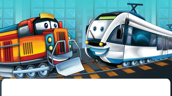 Kreskówka śmiesznie wyglądający pociąg - ilustracja dla dzieci — Zdjęcie stockowe
