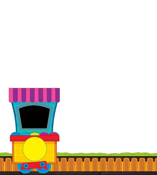 Cartoonwagen auf Schienen auf weißem Hintergrund Raum für Text - Illustration für Kinder — Stockfoto