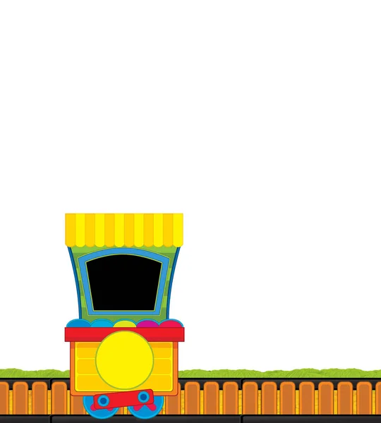 Cartoon wagon on tracks on white background space for text - illustration for children — Stockfoto