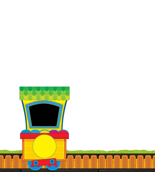 Cartoon wagon on tracks on white background space for text - illustration for children — Stock Photo, Image