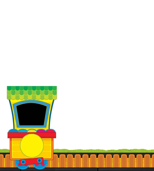 Kreslený vůz na kolejích na bílém pozadí pro text - ilustrace pro děti — Stock fotografie
