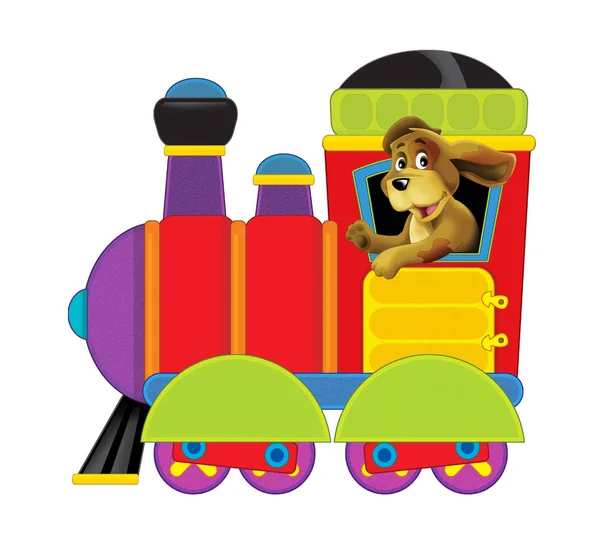 Desene animate amuzante în căutarea trenului de aburi pe fundal alb ilustrație pentru copii — Fotografie, imagine de stoc