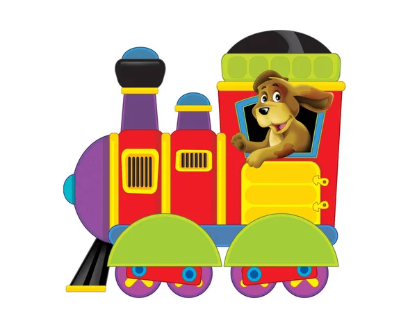Desene animate amuzante în căutarea trenului de aburi pe fundal alb ilustrație pentru copii — Fotografie, imagine de stoc
