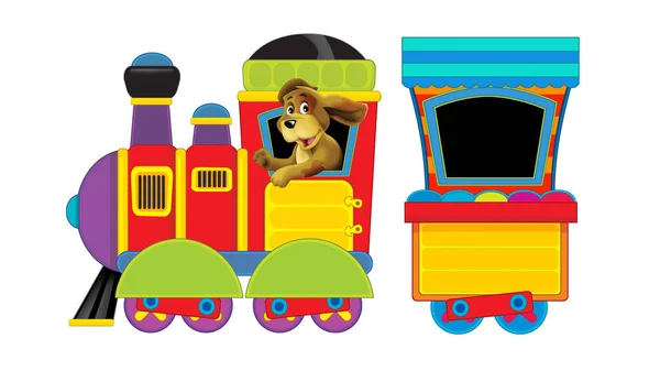 Cartone animato divertente cercando treno a vapore su sfondo bianco - illustrazione per i bambini — Foto Stock