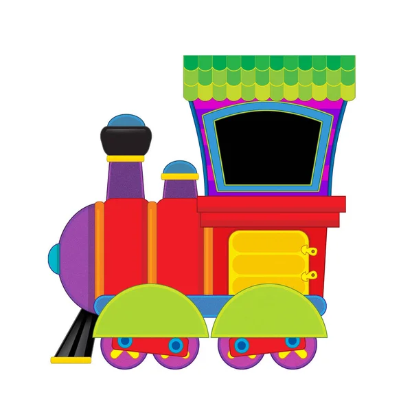 Desenhos animados engraçado olhando trem a vapor no fundo branco - ilustração para crianças — Fotografia de Stock