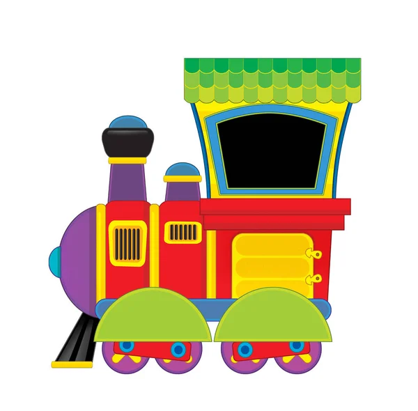 Tren de vapor de aspecto divertido de dibujos animados sobre fondo blanco - ilustración para niños — Foto de Stock
