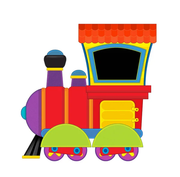 Cartone animato divertente cercando treno a vapore su sfondo bianco - illustrazione per i bambini — Foto Stock