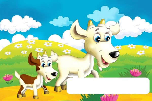 Cartoon farm scene with animal goat having fun with space for text - illustration for children — Stock Photo, Image